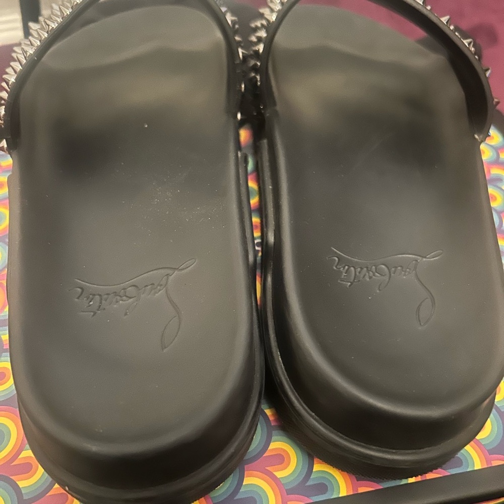 Christian Louis Vuitton Black Studded Slides - Picture 3 of 4